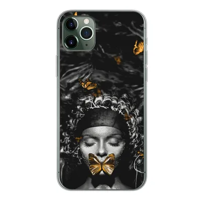 Produktbild von MuchoWow® Handyhülle Schutzhülle Hülle für iPhone 11 Pro Max Frau - Schmetterlinge - Schwarz - Weiß Silikon Softcase Handy Hülle - Schutz