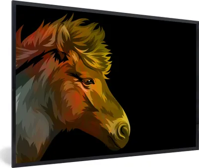 Produktbild von MuchoWow® MuchoWow® Gerahmtes Poster Pferd - Gelb - Schwarz - Mädchen - Kinder - Mädchen 30x20 cm - Poster mit zchwarzem Bilderrahmen - Kunstdruck - Bild-Poster