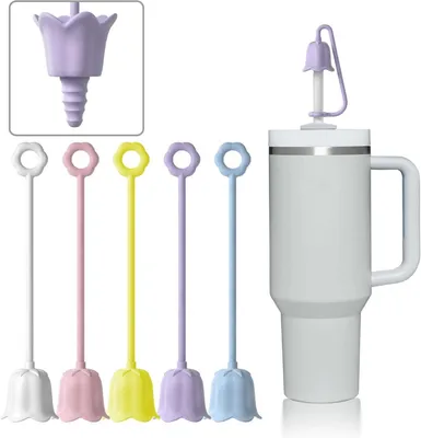 Produktbild von 5Pcs Blume Silikon Strohhalm Abdeckung für Stanley Tumbler - wiederverwendbar, einfach zu reinigen