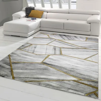 Image de Tapis moderne tapis de salon motifs géométriques en gris or Taille - 60 x 110 cm