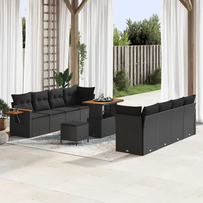 Immagine prodotto di vidaXL Set di divani da giardino 11 pezzi in polirattan nero