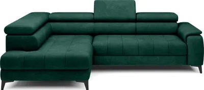 Image de Canapé d'angle DomoHome, modèle indépendant avec fonction couchage et appuie-tête réglables, méridienne, côté gauche, 278 × 197 × 76/98 cm, surface de couchage : 88 × 200 cm, revêtement en tissu vert bouteille