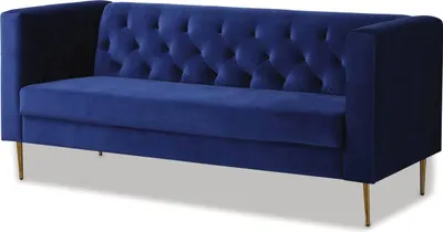 Image de Canapé fixe en velours "Bruce" - 196 x 76 x 82 cm - 3 places - Bleu foncé