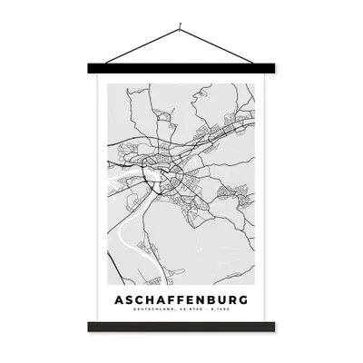 Produktbild von MuchoWow® Textilposter Deutschland - Stadtplan - Karte - Afschaffenburg 120x180 cm mit schwarzem Rahmen - Fotos
