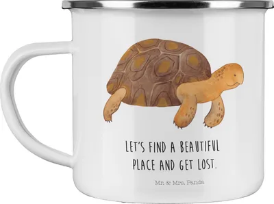 Produktbild von Mr. & Mrs. Panda Pott Schildkröte Marschieren - Weiß - Geschenk, Emaille Tasse, Schildkröten, Campingbecher, Lieblingsmensch, Meer, Teetasse, Inspiration, Haferl, becher