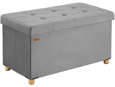 Immagine prodotto di Panca in velluto grigio 76x38x42cm pieghevole con spazio contenitore