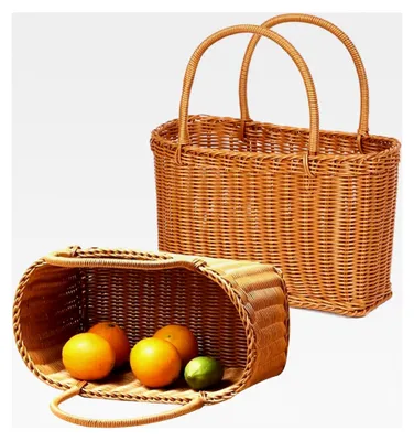 Produktbild von Geflochtener Einkaufskorb, Pilzkorb, Weidenkorb, Picknickkorb, Blumenkorb, Gemüsekorb, Obst- und Gemüseaufbewahrungskorb, Praktisch (Groß)