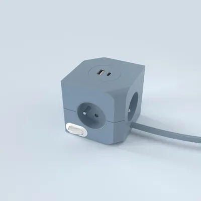 Productafbeelding van Power Cube, blauwe stekkerdoos met 4 stopcontacten, 16A - 2 USB-poorten, 3680W