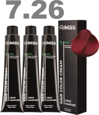 Produktbild von FemMas Haarfarbe mit Arganöl Mittelblond Violett Rot 7.26 | 3x100 ml