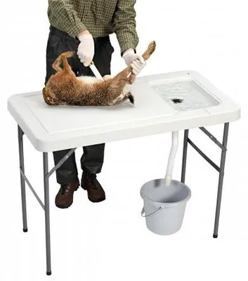 Produktbild von Askari Filetiertisch klappbar, 115x60 cm, Arbeitshöhe 85 cm, Polyethylen weiß/grau, mit Schmutzwasserablauf
