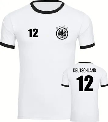 Produktbild von multifanshop Kontrast T-Shirt - Deutschland - Adler Retro Trikot 12, weiß/schwarz, Größe XXL