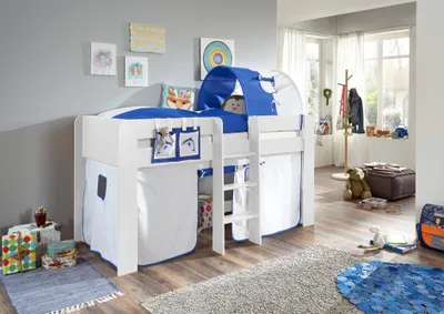 Produktbild von Relita Halbhochbett ANDI Liegefläche 90 x 20 cm Nachbildung weiß inkl. Vorhang, Tasche und 1-er Tunnel; BH1684117+TX5002037+TX5072037+TX5032037-M1