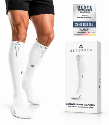 Produktbild von BLACKROX Kompressionsstrümpfe Sport Astropreform Kompressionssocken Vergleichssieger Sportkompressionsstrumpf Laufstrümpfe Fussball, Weiss, Gr. S-M