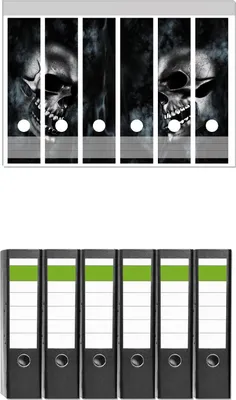 Produktbild von Wallario 6 Stück breite Ordner inkl. Klebeetiketten mit Motive Rauchende Schädel -  Set mit Rückenschildern / Ordnerrücken Stickern