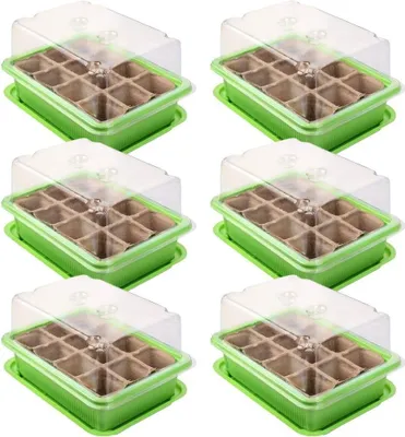 Zdjęcie produktu dla Zestaw do uprawy z mini szklarnią - Doniczki do uprawy - 6 sztuk - Szklarnia wewnętrzna - 20,5 x 15,5 x 11 cm