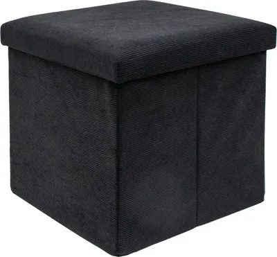 Immagine prodotto di Intirilife Sgabello pieghevole 38 x 38 x 38 cm in NERO - Cubo di seduta con vano portaoggetti e coperchio in tessuto effetto velluto a coste - Cubo di seduta poggiapiedi scatola portaoggetti panca a scrigno