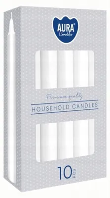 Produktbild von Aura Weiße Tischkerzen, konisch, 10er Set, 5h Brenndauer, Ø 2cm