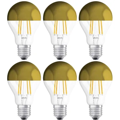 Produktbild von 6 x Osram LED Leuchtmittel Birnenform Kopfspiegellampe Mirror 7W fast 60W E27 Gold warmweiß 2700K