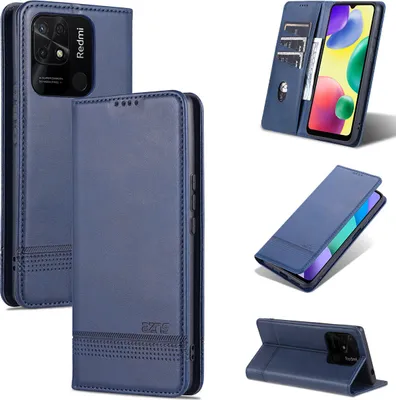 Produktbild von Xiaomi Redmi 10C Leder Hülle, Klapphüllen Brieftasche Magnetverschluss Ständer Schutzhülle für Xiaomi Redmi 10C Blau