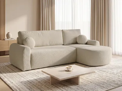 Produktbild von Ecksofa Jazz mit Schlaffunktion und Bettkasten - Bouclé-Stoff - L-Form Couch, Polstersofa, Schlafsofa, Sofagarnitur, Bettsofa (Beige (Coral 65), Ecksofa Rechts)