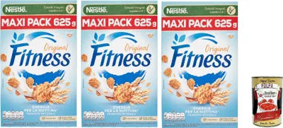 Produktbild von Nestlé Fitness Original Integrali, Cerealien Vollkorn Weizen und Haferflocken 3x 625g + Italian Gourmet polpa 400g