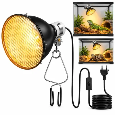 Produktbild von Terrarien-Lampe E27, 100W Wärmelampenfassung mit Reflektor, Keramikfassung, Klemmlampe mit Schutzgitter, für Reptilien, Schildkröten & Echsen