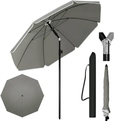 Produktbild von WOLTU Sonnenschirm Strandschirm UV-beständig, höhenverstellbar, 45° knickbar, rund : Dunkelgrau 135cm Farbe: Dunkelgrau Größe: 135cm