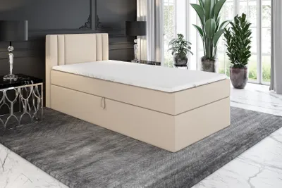 Produktbild von Boxspringbett, Jugendbett GAMAL 80x200 (Rechts) mit Bettkästen, Bonell-Matratze und Topper. Farbe: Beige
