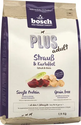 Produktbild von Bosch HPC PLUS Adult Strauß & Kartoffel, Hundetrockenfutter, 2,5 kg, grain-free