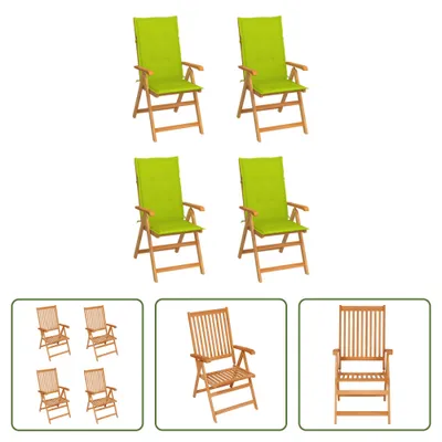 Produktbild von The Living Store Gartenstühle 4 Stk. mit Hellgrünen Kissen Massivholz Teak
