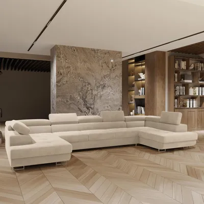 Produktbild von Masseno Ecksofa ISOLANO mit Schlaffunktion U-Form, Sofa mit Bettkasten, Wohnzimmersofa, Couch, Soffa, Bettsofa, Couchgarnitur- Creme, MONOLITH 04