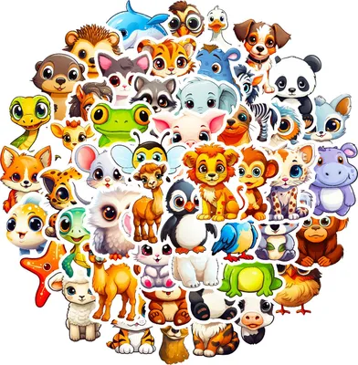 Produktbild von 50 Lustige Aufkleber Tiere, Tiere Sticker Set, Tiere aufkleber kinder, Vinyl Stickers mit Niedlichen Aquarellen Tiere Motiven, Wasserfeste Sticker für Kleinkinder zum Kleben, 4-5 CM