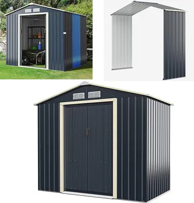 Obrázek produktu pro Kovová kůlna na nářadí COSTWAY prodloužená-213x127x195 cm, uzamykatelná kůlna na nářadí, zahradní kůlna se 4 větracími otvory a posuvnými dveřmi