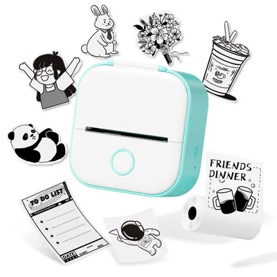 Produktbild von Phomemo Bluetooth Mini Drucker T02 Aufkleberdrucker mit 1 Rolle, für Studiennotizen, DIY Erstellung & Fotos, Grün