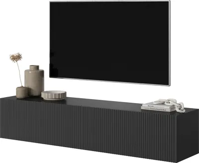 Produktbild von Selsey Veldio - TV-Hängeboard, schwarz mit geriffelten Fronten, 140 cm
