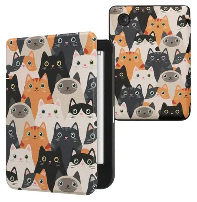 Produktbild von kwmobile Schutzhülle für Kobo Clara BW / Clara Colour / Tolino Shine (5) / Shine Color Hülle - eReader Flip Case mit Auto Sleep Funktion - Katzen mit