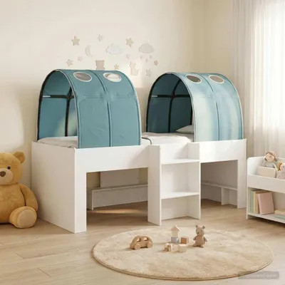 Produktbild von Möbel Bett mit Tunnel 4 pcs Weiß und Hellblau HolzwerkstoffGartensofas - Gartensofas c4986