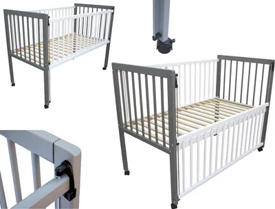 Produktbild von Kinderbett / Beistellbett / Babybett 2in1 120x60 cm grau-weiß