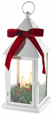 Productafbeelding van Kerstlamp van metaal met 3 LED-kaarsen, 15x15x35 cm