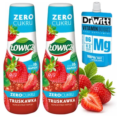 Produktbild von Łowicz Erdbeere Zero Sugar Sirup 500 ml, zuckerfrei, Getränkesirup mit Erdbeergeschmack, 2 Stück