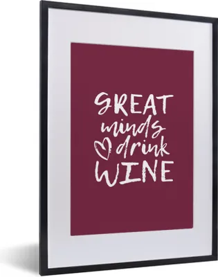 Produktbild von MuchoWow® MuchoWow® Gerahmtes Poster Weinzitat "Große Geister trinken Wein" mit lila Hintergrund 30x40 cm - Poster mit zchwarzem Bilderrahmen - Wandposter Schlafzimmer