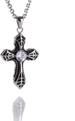 Produktbild von Edelstahl Anhänger Kreuz mit 1 Zirkonia Stein Und Edelstahl Kette - Herrenschmuck - 50 Zentimeter