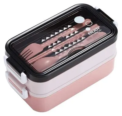 Lunchbox mit 3 Fächern, BPA-frei, 1,5 L, inkl. Besteck, Rosa