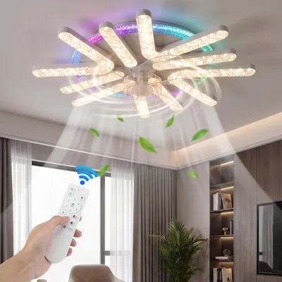 Produktbild von 100W Leise Deckenventilator mit LED Beleuchtung, Dimmbare RGB Backlamp, 45cm LED Deckenlampe für Wohnzimmer Schlafzimmer Hotel