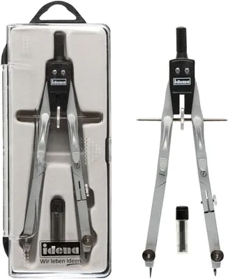 A set of compasses in its packaging and a separate compass with its accessories.