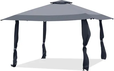 Immagine prodotto di gazebo da giardino 4 x 4 m con doppio tetto, altezza regolabile 266-283 cm, gazebo pieghevole con struttura in acciaio, gazebo pieghevole impermeabile e protezione solare (grigio)