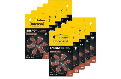 Image de INTENSO Jeu de piles pour appareils auditifs Energy Ultra A 312, jeu de 60, brun