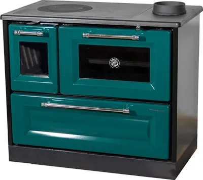 Produktbild von Kaminofen mit Backfach und Herdplatte 4012 Grün Holzofen 8 kW Holz Ofen Mehrfachbelegung Kamin Heizofen Küchenherd