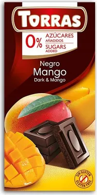 Immagine prodotto di Torras Cioccolato fondente senza glutine con mango senza zuccheri aggiunti (75g), 39017