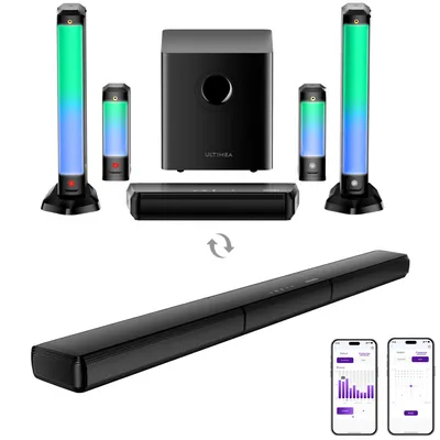 Image de Barre de son amovible ULTIMEA 7.1ch avec lumière RGB, Virtual Surround Sound System avec subwoofer, 2 haut-parleurs surround, 410W